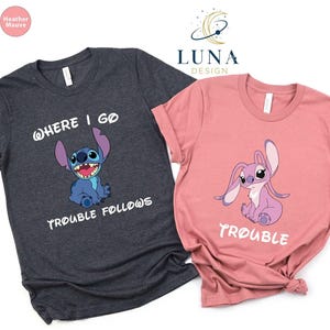 Sudadera de Stitch, camiseta de ángel, camiseta de problemas, camiseta divertida de Stitch, camiseta de ángel adorable, regalo para mi amor, camiseta familiar de Stitch, camiseta de vacaciones de Disney imagen 1