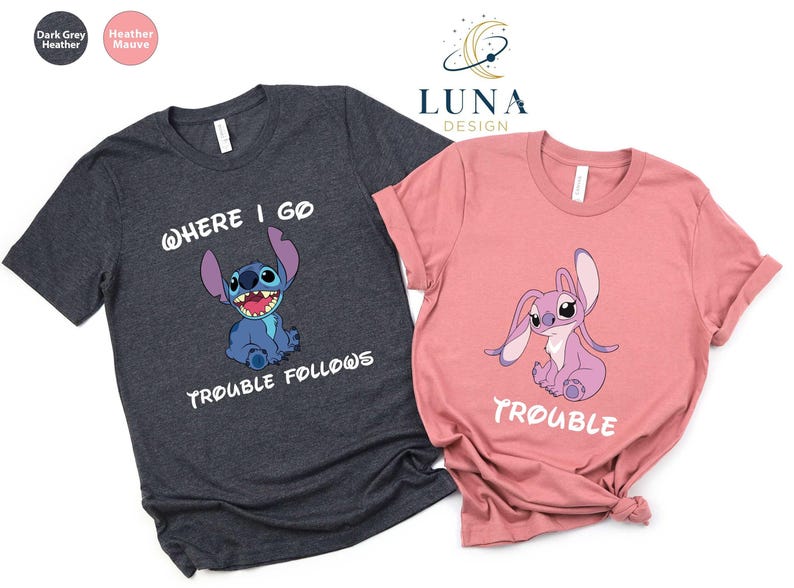 Sudadera de Stitch, camiseta de ángel, camiseta de problemas, camiseta divertida de Stitch, camiseta de ángel adorable, regalo para mi amor, camiseta familiar de Stitch, camiseta de vacaciones de Disney imagen 1