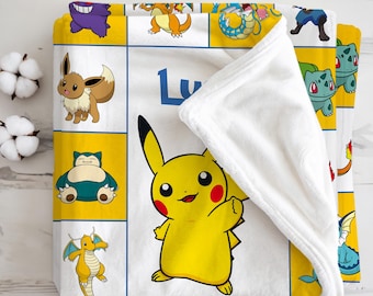 Custom Name Kids Throw Blanket | Anime Cartoon Collage Cozy Velveteen Gift | Summer Birthday Toddler Baby Shower Gamer Minky Fleece Wrap Fun