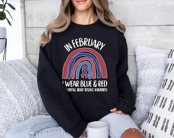 I Wear Blue Red Sweatshirt, February Awareness Shirt, CHD Awareness, Congenital Heart Disease Tee, Fight Against CHD Tee, Heart Warrior Tee