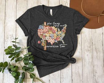 She Loves Jesus And America Too Shirt, July 4th Shirt, God Bless America Tee, Christian Tee, USA Map Shirt, Independence Tee, Patriotic Tee