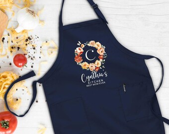 Delantal de cocina personalizado, delantal personalizado para mamá, delantal para la mejor mamá, delantal personalizado, delantal floral, delantal con nombre, regalo para el Día de la Madre, regalo para la esposa