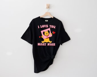 Camiseta de color cómodo, camiseta "Te amo", camiseta de Winnie the Pooh, regalo de San Valentín para mujer, camiseta de Disney "San Valentín", camiseta "Feliz día de San Valentín", camiseta XOXO