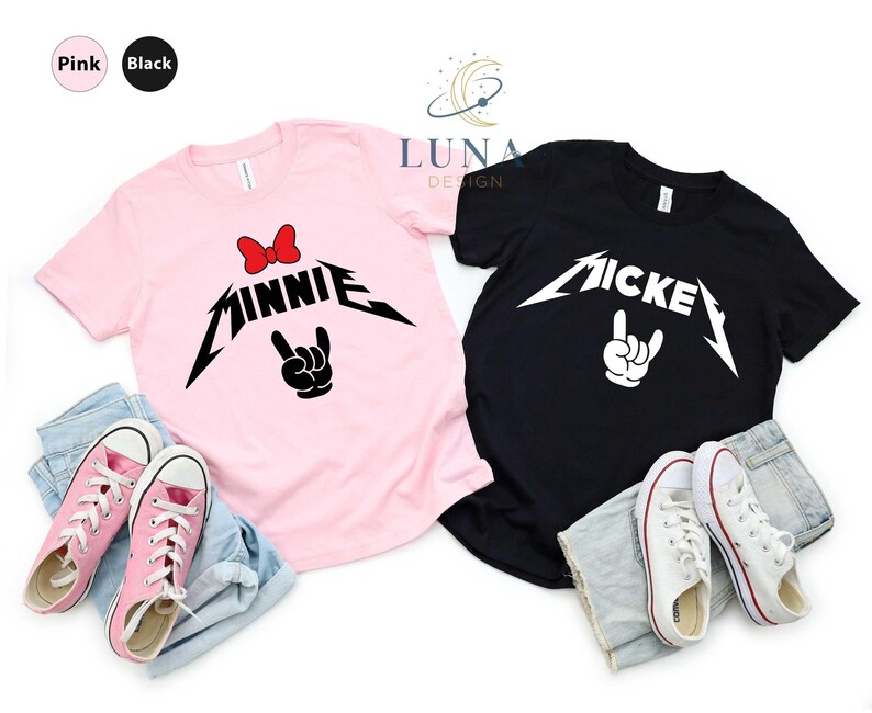 Custom Disney T-shirt, Mickey Mouse Shirt, Minnie Mouse Shirt, Rock And Roll Shirt, Couple Shirts, Metal Music Shirt, Disney Vacation Shirt image 3