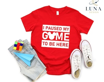 Camiseta de Disney "Pausé mi juego para estar aquí", camiseta infantil de Disney, camiseta de Mickey, camiseta de jugador de Disney, camiseta divertida de regalo de Disney para niños, regalo del Día del Padre