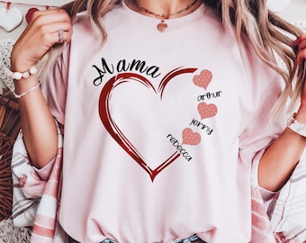 Custom Mama Heart Shirt, Personalized Mom Shirt, Shirt with Kids Names, Gift for Mom Mama, Mom Heart Shirt, Custom Grandma Shirt