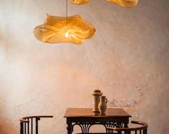 Lámpara colgante de organza color burdeos hecha a mano, araña moderna, iluminación para comedor