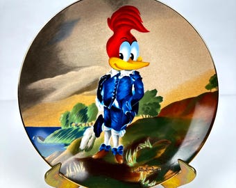 Plato vintage Woody Woodpecker de 1984, Blue Boy Woody, colección Walter Lantz, 90 de 10 000
