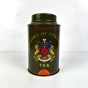 Vintage Jacksons Of Piccadilly Green Tea Tin Canister 1980’s