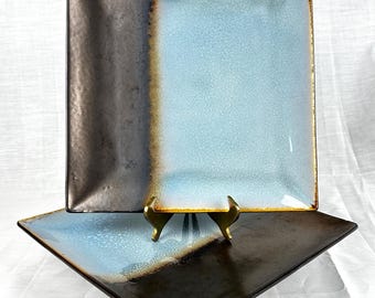 Azul y marrón reactivos, cuadrados, sin ribete, Kaidence Blue de Gibson Designs, juego de dos, 10 5/8”