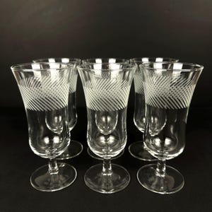 Set of 6 Vintage Etched 4oz Cocktail Stemmed Crystal Glasses - Vintage Cocktail Glasses
