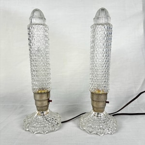 Glass Torpedo Lamps Set of 2 Art Deco Style Skyscraper Vintage Lights Bedroom Boudoir Decor From The 1930s