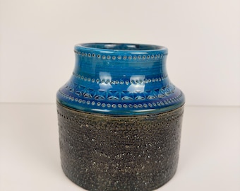 Vintage Bitossi Rimini Blu Ceramic Vase by Aldo Londi – Mid-Century Modern Italian Pottery – Incised Geometric Design – Marked Italy P10/12
