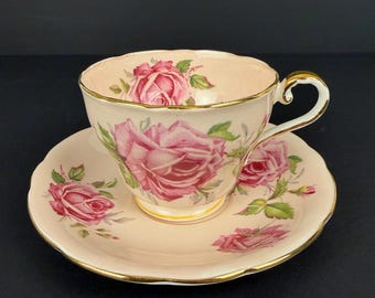 Aynsley Fine Bone China Teacup and Saucer Pink Roses