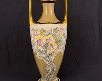 Antique 18” Limoges Art Nouveau Hand-Painted Porcelain Vase – Signed E.M. Mulvin, Vancouver B.C. c.1910