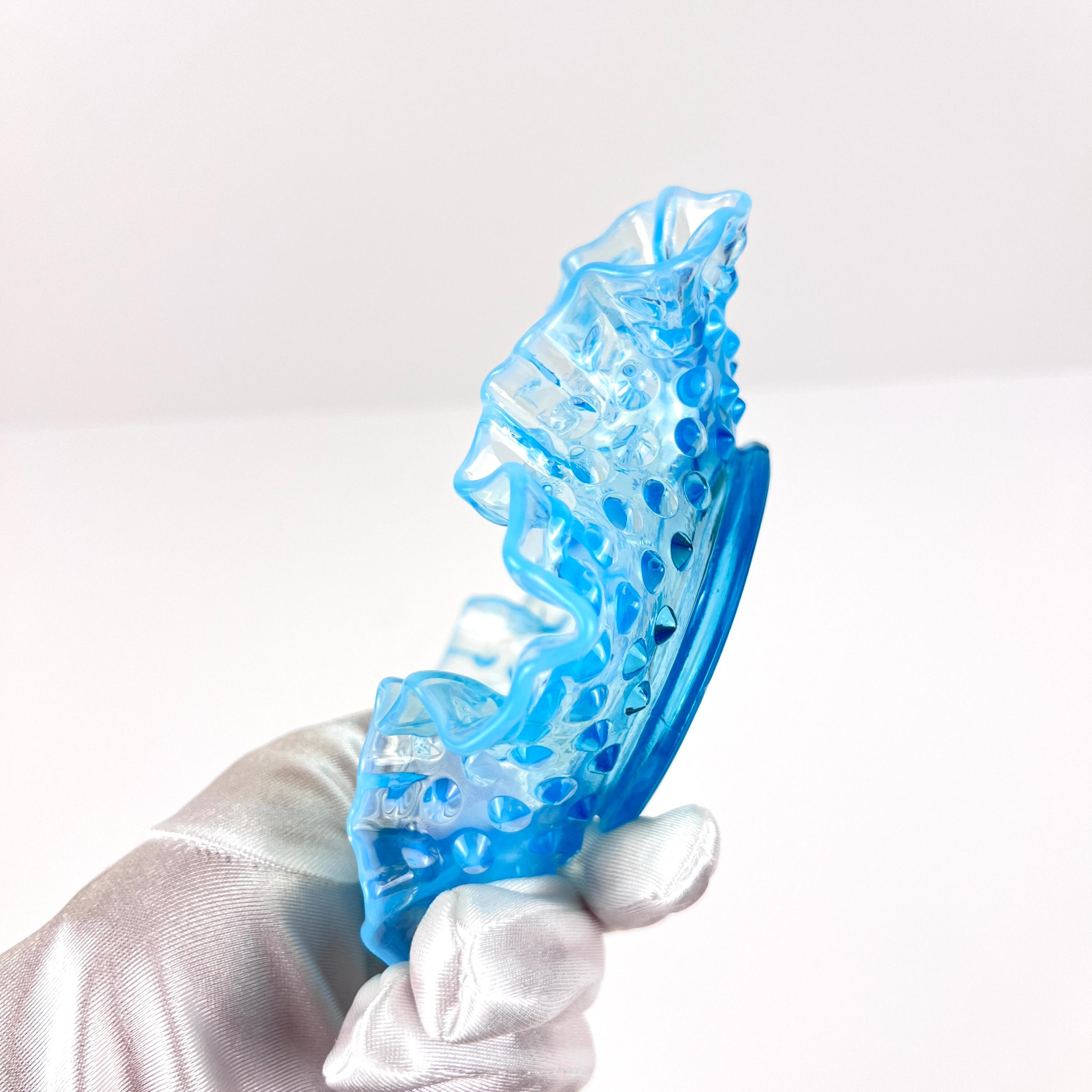 フェントン　ブルーオパールセント ボブネイル コンポート フリル ラッフル フェントン ターコイズブルー オパールセント ホブネイル ボウル