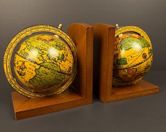 Vintage Italian "Old World" Style Spinning Globe Bookends – Set of 2