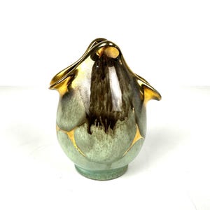 Vtg Carstens Tonnieshof Green Gold Vase 1960 West Germany MCM
