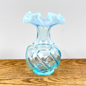 1970&#39;s Fenton opalescent  wave top aqua vase