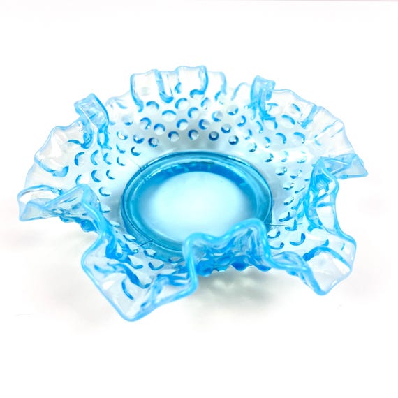 フェントン　ブルーオパルセントガラス　取って付き　お菓子入れ　小物入れ フェントン ブルーオパルセントガラス 取って付き お菓子入れ