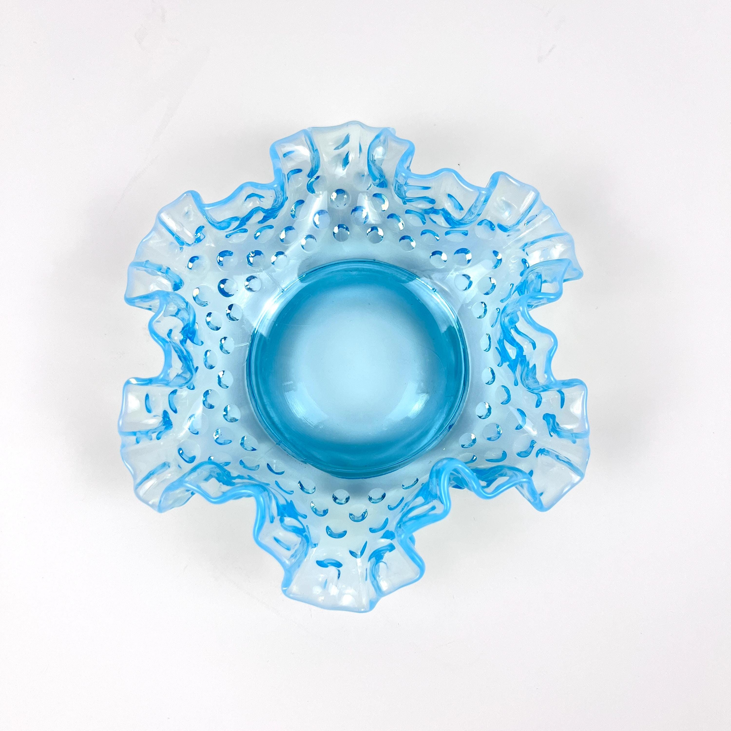 フェントン　ブルーオパールセント ボブネイル コンポート フリル ラッフル FENTON フェントン ホブネイル ブルーオパールセント コンポート