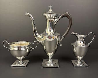 Antique American Sterling Silver 3-Piece Coffee Set C.F.M.Co.  Pot, Creamer & Sugar 1920s