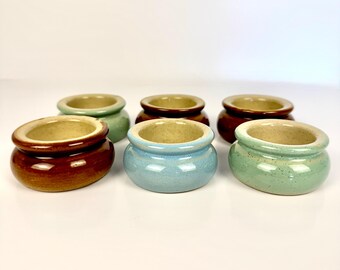 Denby Butter Pat Pots Made in England for Pampered Kitchens Light Blue Green and Brown Set of Six