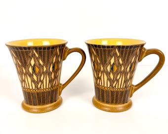 Gatsby Deco by Denby-Langley – Art Deco Arts & Crafts Stoneware Mugs – Pair