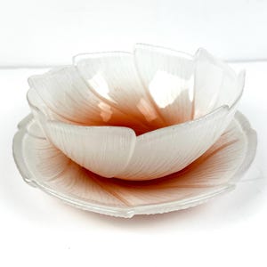 1980’s Pink Lotus frosted glass bowl and under plate