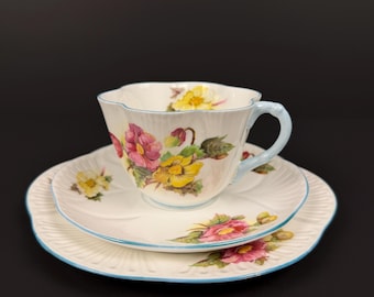 Shelley England Begonia Bone China Trio – Tea Cup, Saucer & Plate Set