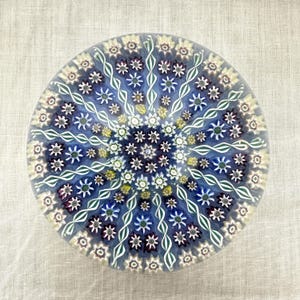 Perthshire Glass Paperweight 13 Spoke P Cane Millefiori Scotland Blue Ground 8cm