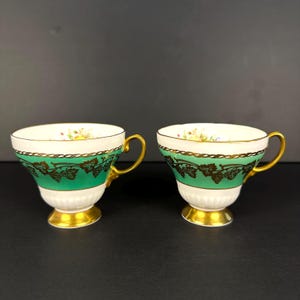 EB Foley Tea Cup Gilded Green Floral & Fruit 1960s
