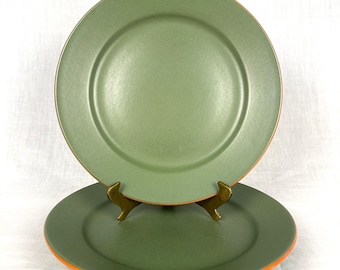 Plato llano vintage de terracota esmaltada verde Casa Verde Portugal, juego de 2 piezas de WSP