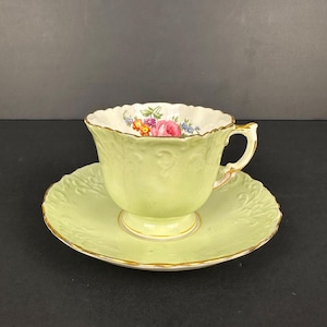 Vintage Aynsley Moss Green Teacup and Saucer No Damage