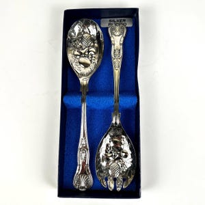 Vintage Sheffield embossed fruity Serving Spoons Made in Sheffield England EPS Made in England