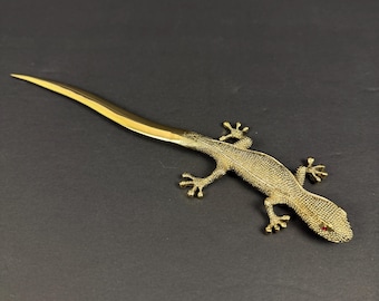L’Objet 24kt Gold Plated Lizard Letter OpenerLuxury Textured Gecko with Red Swarovski Eyes
