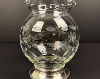 Vintage Etched Glass Rose Bowl Vase with Sterling Silver Base, B-I Sterling
