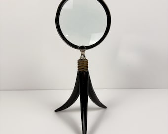 Vintage Polished Horn Tripod Magnifying Glass – 10.5" Desktop Sculpture