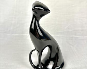 Royal Dux Black Cat Jaroslav Jezek Vintage Porcelain Cat Figurine Made in Czechoslovakia 1950s 1960s