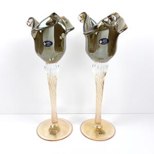 2000&#39;s Murano (Set of 2) Hand Blown White Cristal Candleholders Made in Italy