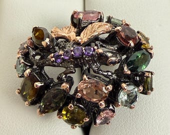 Heavy 12g Sterling Silver Multi-Color Tourmaline Lizard Ring Size 8 Amethyst Black Rhodium 3.2cm Statement