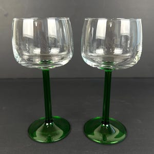Vintage French Wine Glasses by Arcoroc Set of Two Emerald Green Stem/Pair H 17.5cm W 8cm