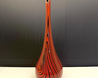 Jeff Holmwood (Canadian), Orange And Black 'Vortex' Glass Vase, 2005 Signed Hand Blown Piece 18.5 inches tall