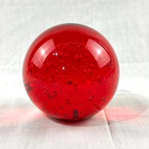 Beautiful Hand-Blown 1970&#39;s Scarlet Red Art Glass Paperweight with Suspended Controlled Bubbles 3.5” Diameter  18