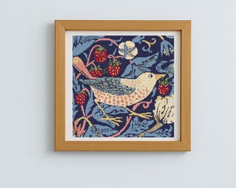 ウィリアムモリス“いちご泥棒”クロスステッチ額入り完成品 ウィリアムモリス“いちご泥棒”クロスステッチ額入り完成品