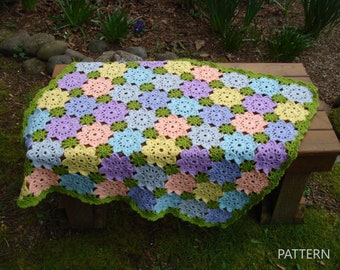 Patchwork Flowers Baby Blanket - PB-112 - Crochet Pattern PDF