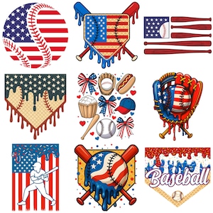 Paquete de béisbol del 4 de julio (PNG), Bandera estadounidense de béisbol (PNG), Día de los Caídos, Día del Juego de Béisbol (PNG), Béisbol con goteo del 4 de julio, Temporada de béisbol