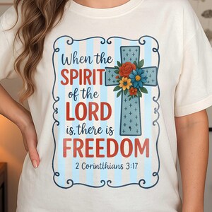 Christian Coquette 4th of July Sublimation Design, Where the Spirit of the Lord Is png, Patriotic Wildflower Cross png, Bible Verse Freedom