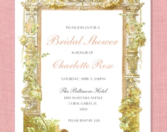 Marie Antoinette Bridal Shower Invitation Template, Editable Template, Baroque Wedding Shower Invite Download