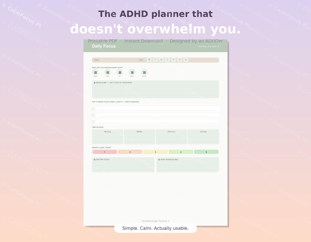 ADHD Daily Weekly Planner | Minimalist Focus, Goals (printable PDF) - Etsy